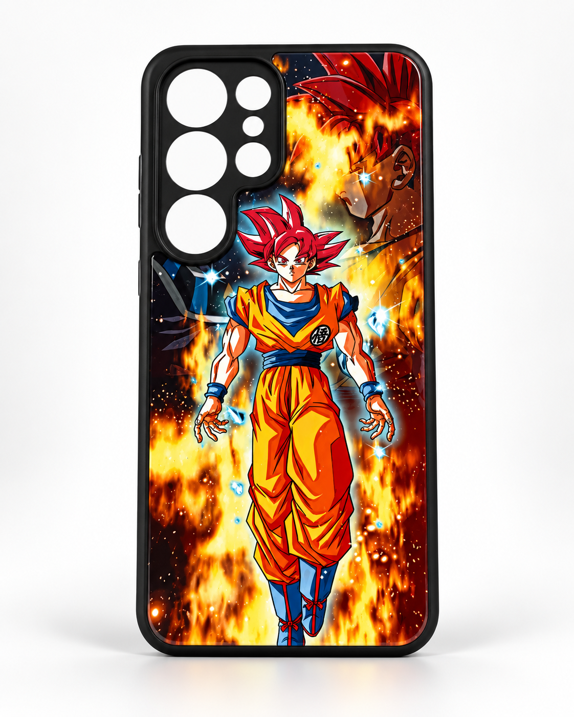 Funda con Goku Super Saiyajin Dios entre llamas